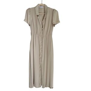 WeWoreWhat Camp Collar Satin Shirtdress Cream Small Contemporary Classic Neutral